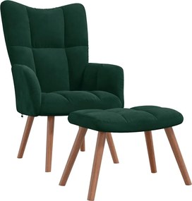 vidaXL Πολυθρόνα Relax Σκούρο Πράσινο Βελούδινη με Σκαμπό