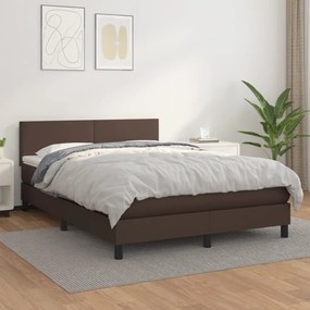 vidaXL Κρεβάτι Boxspring με Στρώμα Καφέ 140x200εκ. από Συνθετικό Δέρμα