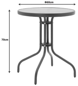 Σετ κήπου Tραπεζαρία Watson - Lindaria 3 τεμ. μέταλλο - γυαλί ανθρακί Φ60x70 εκ. 60x60x70 εκ.