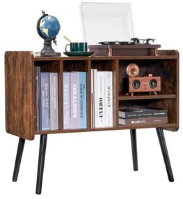 VEVOR Record Player Stand 2 Tiers Wooden Turntable Stand with 3 Cabinets Brown