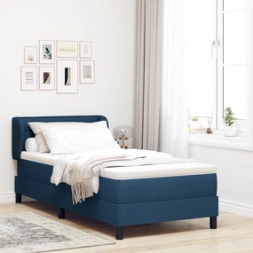 Κρεβάτι Box Spring με Στρώμα Μπλε 90x200 εκ. Υφάσματος