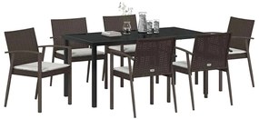 vidaXL Σέτ φαγητού για κήπο 7 pcs Καφέ Πολυ ράταν