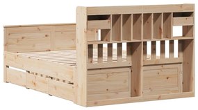 Κρεβάτι Βιβλιοθήκη Χωρίς Στρώμα 140x200 εκ Μασίφ Ξύλο Πεύκο - Καφέ