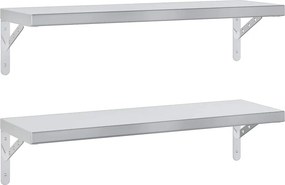 vidaXL Ράφια Τοίχου 2Τεμ. Ασημί 75x23,5 εκ. Ανοξείδωτο Ατσάλι
