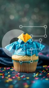 Intra Συλλεκτικό Ξύλινο Παζλ Plywood 4mm - Cupcake με πουκάμισο Origami και μπλε κομφετί Σε Ξύλινο Κουτί - Διαστάσεις: 10x10 cm – 25 κομμάτια