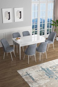 Extendable Dining Table &amp; Chairs Set (7 Pieces) Han - White, Grey White
Grey