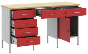 vidaXL Σετ 3 κομμάτια για Εργαστήριο και Τραπέζι σε Κόκκινο Χρώμα από Ξύλο & Χάλυβα