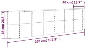 vidaXL Ζαρντινιέρα Ασημί 260x40x68 εκ. Ατσάλι με Ηλεκτρ. Βαφή Πούδρας