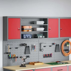 vidaXL Ντουλάπι Εργαλείων με ράφι Κόκκινο και γκρι 150 x 20 x 55 εκ.