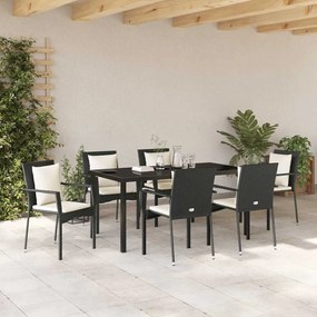 vidaXL Σέτ φαγητού για κήπο με μαξιλάρι 7 pcs Μαύρο Πολυ ράταν
