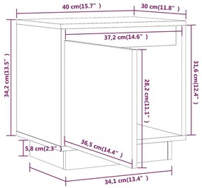 Κομοδίνα 2 τεμ. Μαύρα 40 x 30 x 40 εκ. από Μασίφ Ξύλο Πεύκου - Μαύρο