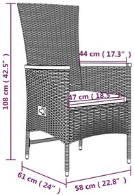 Καρέκλες Κήπου Ανακλινόμενες 2 τεμ Συνθετικό Ρατάν με Μαξιλάρια - Γκρι