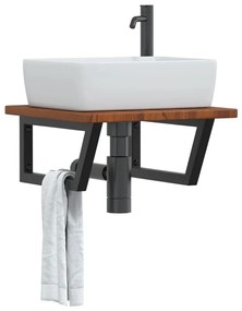 Ράφι Νιπτήρα Τοίχου από Ατσάλι / Μασίφ Ξύλο Δρυός