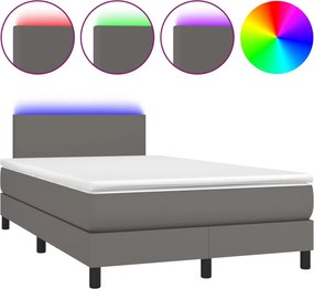 vidaXL Κρεβάτι Boxspring με Στρώμα &amp; LED Γκρι 120x200 εκ. Συνθ. Δέρμα