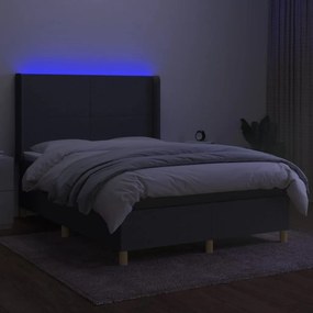 vidaXL Κρεβάτι Boxspring με Στρώμα &amp; LED Σκ.Γκρι 140x190εκ. Υφασμάτινο
