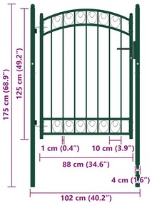 vidaXL Πόρτα Περίφραξης με Αψιδωτή Κορυφή Πράσινη 100x125 εκ. Ατσάλινη