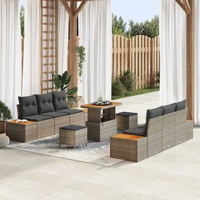 vidaXL Σετ Καναπέ Κήπου με μαξιλάρι 9 pcs Γκρι Πολυ ράταν