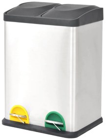 vidaXL Κάδος Απορριμμάτων/Ανακύκλωσης Διπλός 36 Λίτρα Ανοξείδ. Ατσάλι
