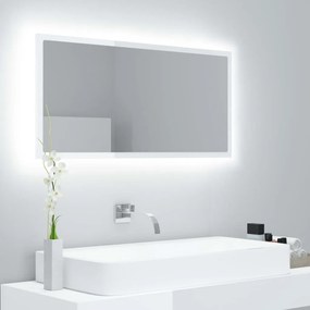 Καθρέφτης Μπάνιου με LED Γυαλ. Λευκό 90x8,5x37εκ. Ακρυλικός - Λευκό