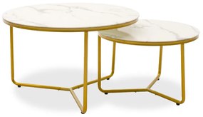 Τραπέζια σαλονιού Paris pakoworld σετ 2 τμχ γυαλί 8mm σχέδιο μαρμάρου-χρυσό Model: 029-000091