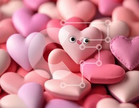 Intra Συλλεκτικό Ξύλινο Παζλ Plywood 4mm - Συστάδα από ροζ και μωβ ειδώλια σε σχήμα καρδιάς Σε Ξύλινο Κουτί - Διαστάσεις Puzzle: 10x10 cm – 25 κομμάτια