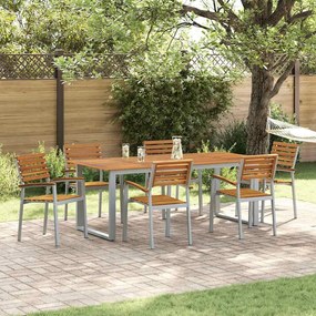 vidaXL Σέτ φαγητού για κήπο 7 pcs Γκρι και καφέ Μασίφ ξύλο ακακίας