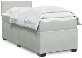 Κρεβάτι Boxspring με Στρώμα Ανοιχτό Γκρι 90x200 εκ. Βελούδινο