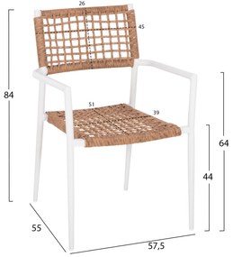 Καρέκλα - Πολυθρόνα TRILAN C6044.01 Λευκή Αλουμινίου με Φυσικό Συνθετικό Rattan 55,5x55x84Υεκ. 55.5x55x84 εκ.