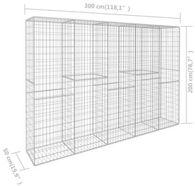 Συρματοκιβώτιο Τοίχος 300x50x200 εκ. Γαλβαν.Χάλυβας + Κάλυμμα - Ασήμι