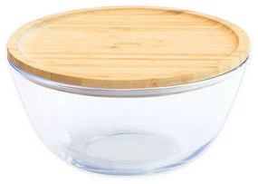 Δοχείο Φαγητού Στρογγυλό PKV-011 770ml 15x9cm Clear-Natural Pebbly Glass,Bamboo