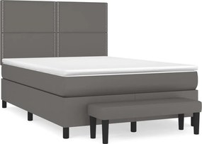 vidaXL Κρεβάτι Boxspring με Στρώμα Γκρι 140x200εκ. από Συνθετικό Δέρμα
