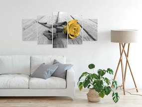 Πίνακας - Rose on Wood (5 Parts) Wide Yellow - 100x50