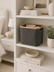 Καλάθι Αποθήκευσης Polyester με Bamboo 30.5x30.5x30cm Deep Grey MRShome