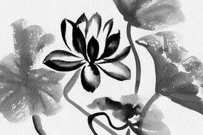 Εικόνα ακουαρέλα λουλούδι λωτού σε ασπρόμαυρο σχέδιο - 120x80