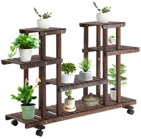 Outsunny Σκάλα για Γλάστρες 6 Ράφια 4 Ρόδες 123,5 cm × 33 cm × 80 cm Μασίφ Ξύλο Καφέ 123,5 cm × 33 cm × 80 cm