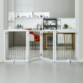 VEVOR Free Standing Dog Gate 32x96.5 inch Freestanding Pet Gate Foldable White