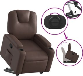 vidaXL Πολυθρόνα Μασάζ Ανακλινόμενη με Ανύψωση Γυαλ. Καφέ Συνθ. Δέρμα