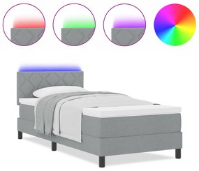 vidaXL Κρεβάτι Box Spring με Στρώμα & LED Ανοιχτό Γκρι 90x200 εκ Ύφασμα