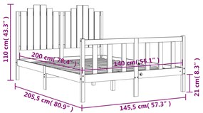 Πλαίσιο Κρεβατιού με Κεφαλάρι Μαύρο 140x200 εκ. Μασίφ Ξύλο - Μαύρο