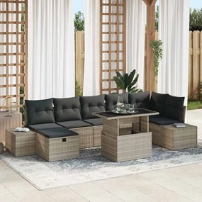 vidaXL Σετ Καναπέ Κήπου με μαξιλάρι 8 pcs Ανοιχτό γκρι Πολυ ράταν
