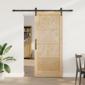 vidaXL Συρόμενη Πόρτα με Σετ Εξαρτημάτων 78x202 εκ Συμπαγές Ξύλο Πεύκου