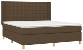 Κρεβάτι Boxspring με Στρώμα &amp; LED Σκ.Καφέ 160x200εκ. Υφασμάτινο  - Καφέ