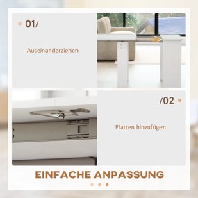 Τραπέζι τραπεζαρίας HOMCOM, πτυσσόμενο τραπέζι, επεκτεινόμενο τραπέζι κουζίνας, τραπέζι τραπεζαρίας, μοριοσανίδα, 60-180 x 85 x 75 cm, Λευκό