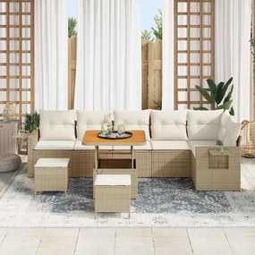 vidaXL Σετ Καναπέ Κήπου Ρυθμιζόμενο ύψος 9 pcs Μπεζ συνθετικό ρατάν