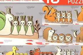 Σετ των 3 Intra απο ξύλο plywood 3mm-4mm πάχος κοπής με λέιζερ για οικογένεια παζλ ζώων Δίασταση 6x6 cm INTRAFABR-99409530