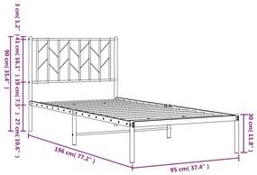 Πλαίσιο Κρεβατιού με Κεφαλάρι Λευκό 90 x 190 εκ. Μεταλλικό