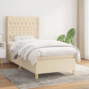 Κρεβάτι Boxspring με Στρώμα Κρεμ 90x200 εκ.Υφασμάτινο - Κρεμ