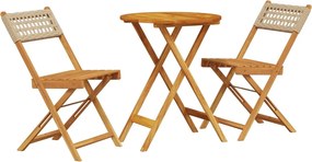 vidaXL Σετ Επίπλων Bistro 3 τεμ. Μπεζ Ρατάν/Μασίφ Ξύλο