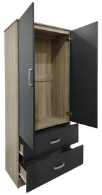 Ντουλάπα δίφυλλη με 2 συρτάρια Lego pakoworld σε sonoma-ανθρακί απόχρωση 80x42x180εκ