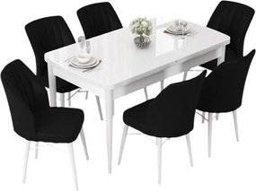 Extendable Dining Table &amp; Chairs Set (7 Pieces) Nef - White, Black White
Black